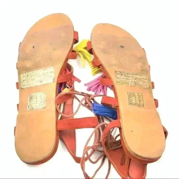 Forever 21 sandals size 8 39 burnt Orange faux suede tassel pom poms gladiator - Picture 7 of 13